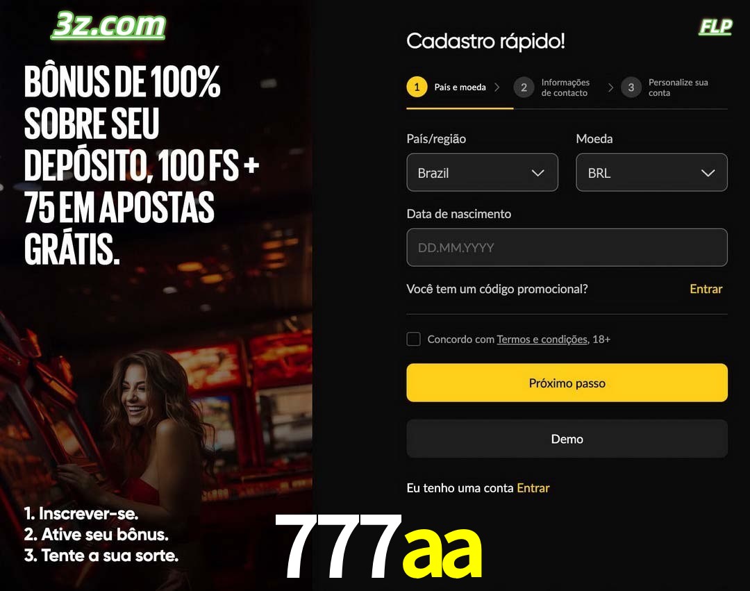 777aa registro oficial cassino online Brasil com bônus de depósito e free spins